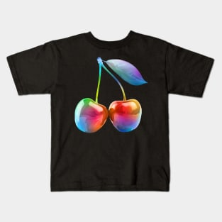 Shiny Neon Rainbow Cherries Kids T-Shirt